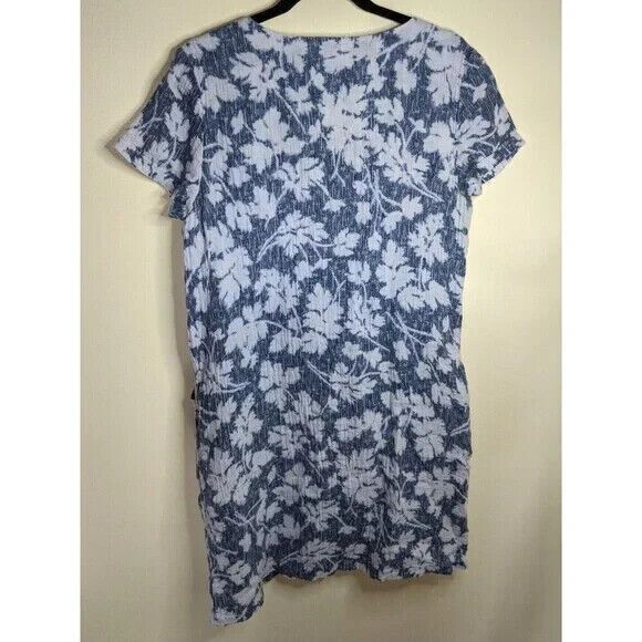 J. Jill Pure Jill Shirt Dress Short Sleeve Linen Floral Crinkle Pockets Medium - Picture 5 of 10